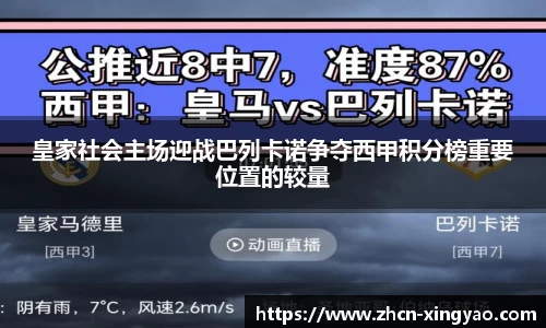 皇家社会主场迎战巴列卡诺争夺西甲积分榜重要位置的较量